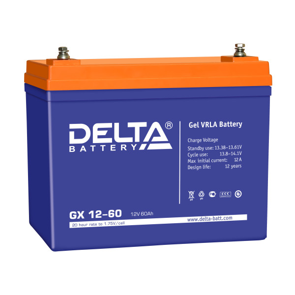 Аккумулятор для ИБП Delta Battery GX, 166х258х235 (ШхГхВ), необслуживаемый электролитный, цвет: синий, (GX 12-60)