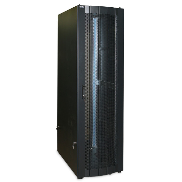 Шкаф серверный напольный Hyperline, 22U, 1100х800х1000 (ВхШхГ), дверь: перфорация, задняя дверь: перфорация, цвет: чёрный, (TSA-2281-PD-RAL9004)