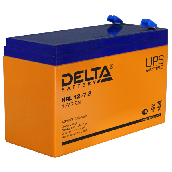 Аккумулятор для ИБП Delta Battery HRL, 65х151х100 (ШхГхВ), необслуживаемый электролитный, цвет: жёлтый, (HRL 12-7.2)