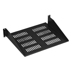 Полка Hyperline, перфорированная, консольная, 1U, 444х381 (ШхГ), нагрузка до 35 кг, для шкафов и стоек, цвет: чёрный