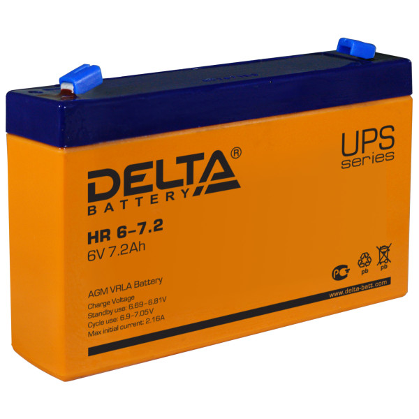 Аккумулятор для ИБП Delta Battery HR, 34х151х100 (ШхГхВ), необслуживаемый электролитный, цвет: жёлтый, (HR 6-7.2)