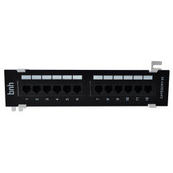 Коммутационная патч-панель BNH, настенная, 2HU, 12xRJ45, кат. 5е, универсальная, неэкр., цвет: чёрный, (B105-12-5E-UNB)