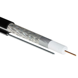 Кабель коаксиальный Rexant RG11, PE, однослойный экран +64%, 75 Ом, бухта, 305 м, цвет: чёрный, d 0,58, с троссом