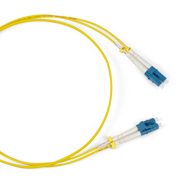 Коммутационный шнур оптический Hyperline, Duplex LC/LC (UPC), OS2 9/125, PVC, 130м, d 2мм, белый хвостовик, цвет: жёлтый