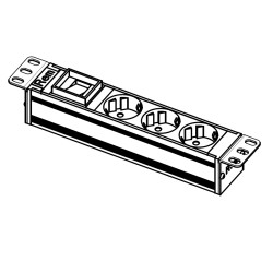 Блок силовых розеток Rem Rem-10, горизонтальный, Shuko х 3, вход IEC 320 C14, 1U, 256х45х45 (ШхГхВ), 10А, 10, выключатель, чёрный, без шнура