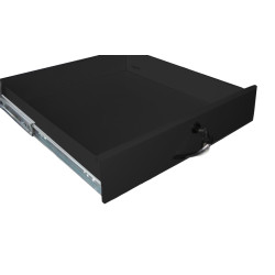 Полка Eurolan, неперфорированная, выдвижной ящик, 1U, 483х400х44 (ШхГхВ), нагрузка до 25 кг, для шкафов и стоек Eurolan, крепеж и напрявл., цвет: чёрный