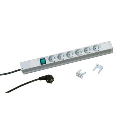 Блок силовых розеток Zpas, горизонтальный, CEE 7/5 х 6, вход Schuko, шнур 3 м, 1U, 482,6х44,4х44 (ШхГхВ), 16А, выключатель, светло-серый