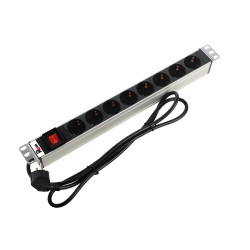 Блок силовых розеток Rem Rem-16, горизонтальный, Shuko х 8, вход Schuko, шнур 3 м, 1U, 484х45х45 (ШхГхВ), 16А, выключатель, серый