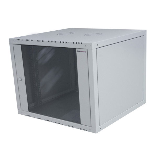 Шкаф телекоммуникационный настенный Canovate WSF, 19, 9U, 488х600х400 (ВхШхГ), дверь: стекло, разборный, цвет: серый, (неснимаемые боковые панели)