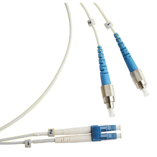 Коммутационный шнур оптический Hyperline, Duplex FC/LC (UPC), G657 9/125, LSZH, 3м, d 2мм, синий хвостовик, цвет: белый