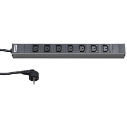 Блок силовых розеток Hyperline, горизонтальный, IEC 60320 C13 х 7, вход Schuko, шнур 2,5 м, 1U, 482,6х44,4х44 (ШхГхВ), 16А, чёрный