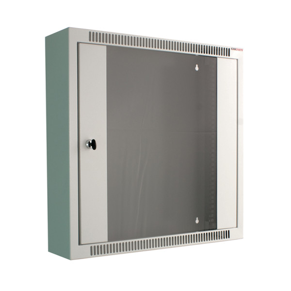 Шкаф телекоммуникационный настенный Canovate Slim Line, 19, 12U, 599х600х150 (ВхШхГ), дверь: стекло, разборный, цвет: серый
