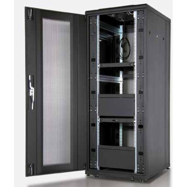 Шкаф телекоммуникационный напольный Estap SERVERMAX, IP20, 42U, 2049х600х1000 (ВхШхГ), дверь: перфорация, задняя дверь: двойная распашная, перфорация, разборный, цвет: чёрный, (SRV42UBF1R1)