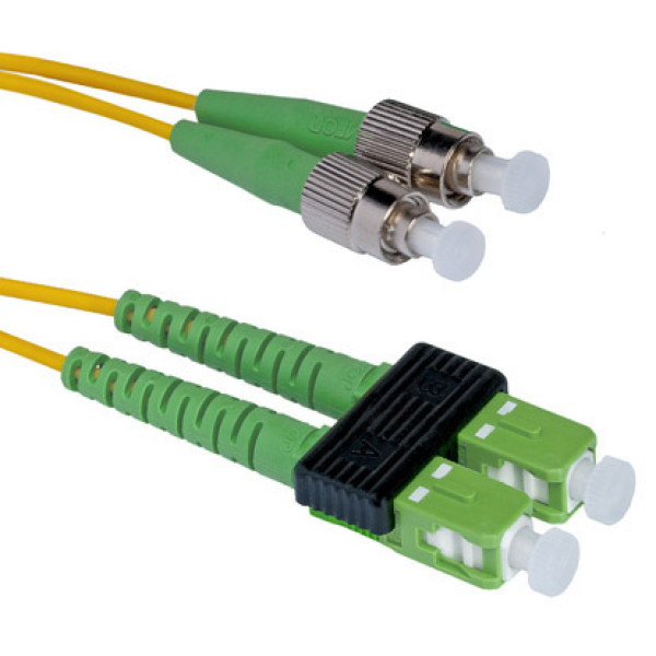 Коммутационный шнур оптический Hyperline, Duplex ST/SC (APC), OS2 9/125, LSZH, 5м, d 2мм, зеленый хвостовик, цвет: жёлтый