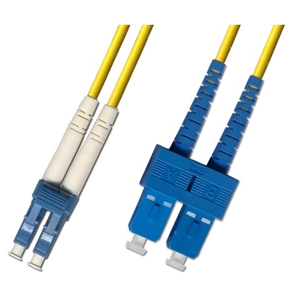 Коммутационный шнур оптический Hyperline, Duplex LC/SC (UPC), OS2 9/125, LSZH, 1м, d 2мм, синий хвостовик, цвет: жёлтый