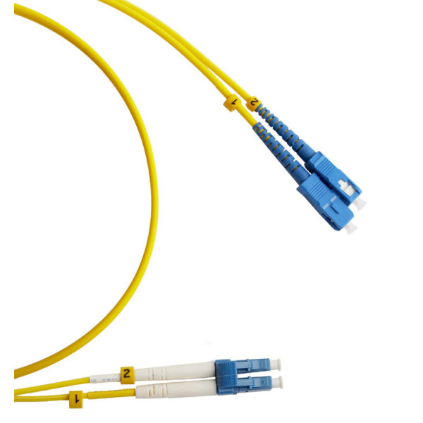 Коммутационный шнур оптический Hyperline, Duplex LC/SC (UPC), OS2 9/125, LSZH, 15м, d 2мм, синий хвостовик, цвет: жёлтый