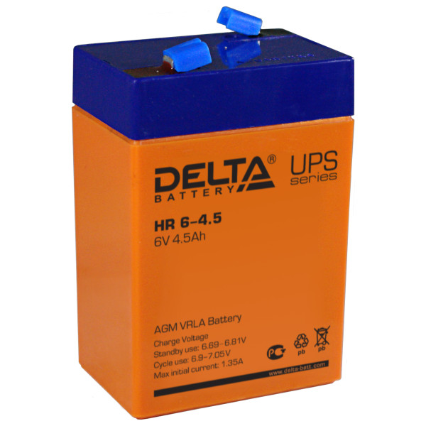 Аккумулятор для ИБП Delta Battery HR, 47х70х107 (ШхГхВ), необслуживаемый электролитный, цвет: жёлтый, (HR 6-4.5)