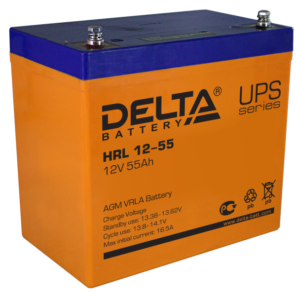 Аккумулятор для ИБП Delta Battery HRL, 138х229х213 (ШхГхВ), необслуживаемый электролитный, цвет: жёлтый, (HRL 12-55)