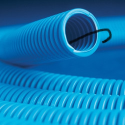 Гофрированная труба DKC, самозатухающий ППЛ, легкая, D20 мм, с зондом, цвет синий, бухта, 100 м