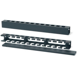 Организатор коммутационных шнуров Hyperline, 19, 1HU, 468,2 мм, перфорированный с крышкой, цвет: чёрный, (корпус, кольца и крышка - сталь)