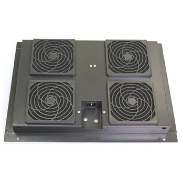 Вентиляторный модуль Hyperline, потолочный, 220 V, 300х280х38 (ШхГхВ), вентиляторов: 4, для шкафов серии TSA, цвет: чёрный, (с кабелем питания немецкого стандарта)