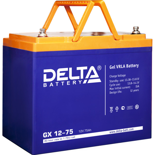 Аккумулятор для ИБП Delta Battery GX, 166х258х215 (ШхГхВ), необслуживаемый электролитный, цвет: синий, (GX 12-75)