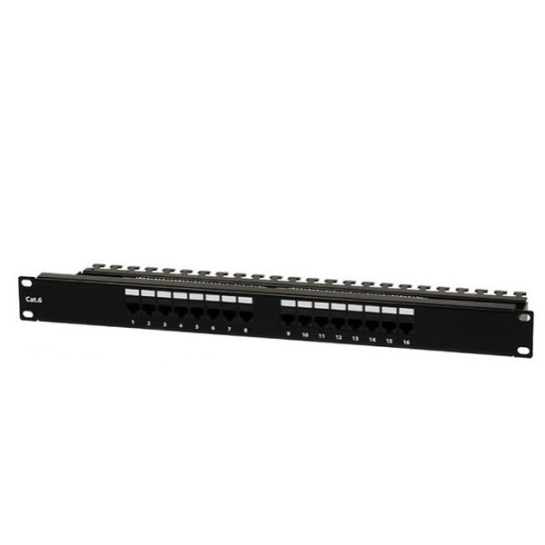 Коммутационная патч-панель наборная AMP, 19, 1HU, 16xRJ45, кат. 6, универсальная, экр., встраиваемый, цвет: чёрный, (336525-1)