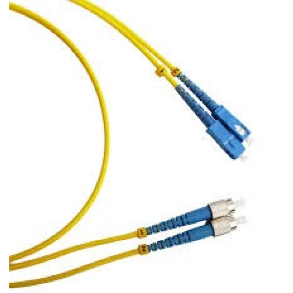 Коммутационный шнур оптический NTSS Tight Buffer, Duplex SC/FC, OS2 9/125, PVC, 10м, чёрный хвостовик, цвет: жёлтый