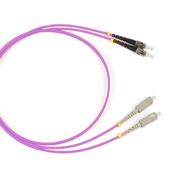 Коммутационный шнур оптический Hyperline, Duplex ST/SC, OM4 50/125, LSZH, 2м, d 2мм, чёрный хвостовик, цвет: фиолетовый