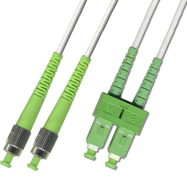 Коммутационный шнур оптический Hyperline, Duplex ST/SC (APC), OS2 9/125, LSZH, 2м, d 2мм, зеленый хвостовик, цвет: белый