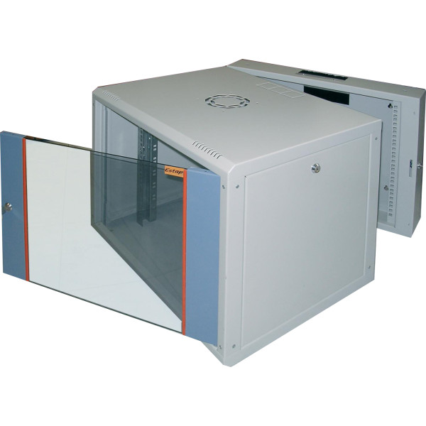 Шкаф телекоммуникационный настенный Estap PROLine, 19, 12U, 624х600х610 (ВхШхГ), дверь: стекло, разборный, цвет: светло-серый, (секции 160+450 мм)