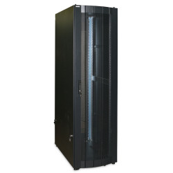 Шкаф серверный напольный Hyperline, 42U, 2000х600х1000 (ВхШхГ), дверь: перфорация, задняя дверь: перфорация, цвет: чёрный, (TSA-4261-PD-RAL9004)