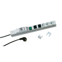 Блок силовых розеток Zpas, горизонтальный, 2 х IEC 320 C13, CEE 7/5 х 3, вход Schuko, шнур 3 м, 1U, 431х44,4х44 (ШхГхВ), 16А, выключатель, светло-серый