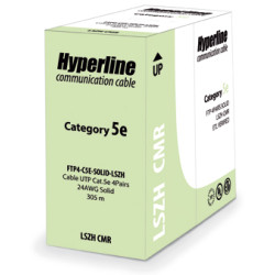 Кабель витая пара Hyperline, F/UTP, 4 пар., кат. 5е, 100МГц, d 5,2 мм , AWG24, LSZH, 305м, бухта, цвет: оранжевый