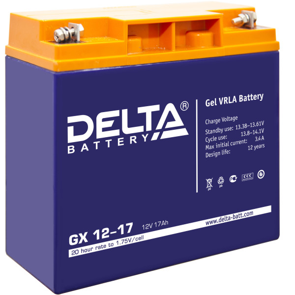 Аккумулятор для ИБП Delta Battery GX, 77х181х167 (ШхГхВ), необслуживаемый электролитный, цвет: синий, (GX 12-17)