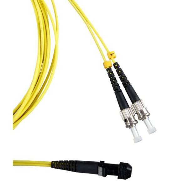Коммутационный шнур оптический Hyperline, Duplex ST/MTRJ (UPC), OS2 9/125, LSZH, 5м, d 2мм, чёрный хвостовик, цвет: жёлтый