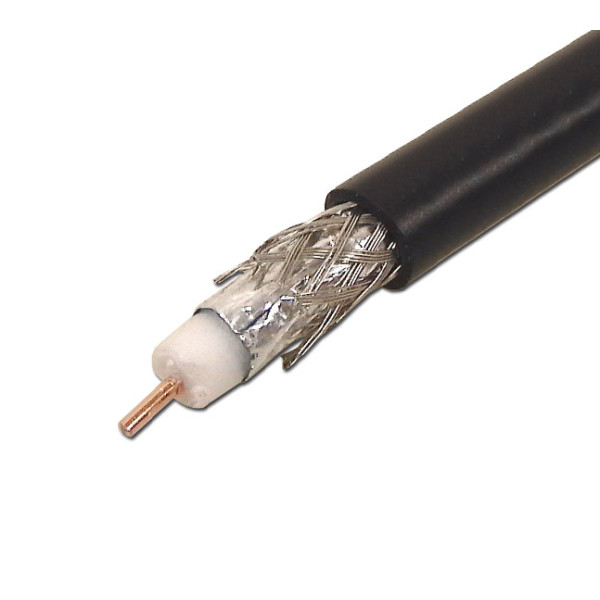 Кабель коаксиальный Hyperline SAT703N, PVC, двухслойный экран (100% + 50%), 75 +/-3 Ом, бухта, 100 м, цвет: чёрный, d 1,13