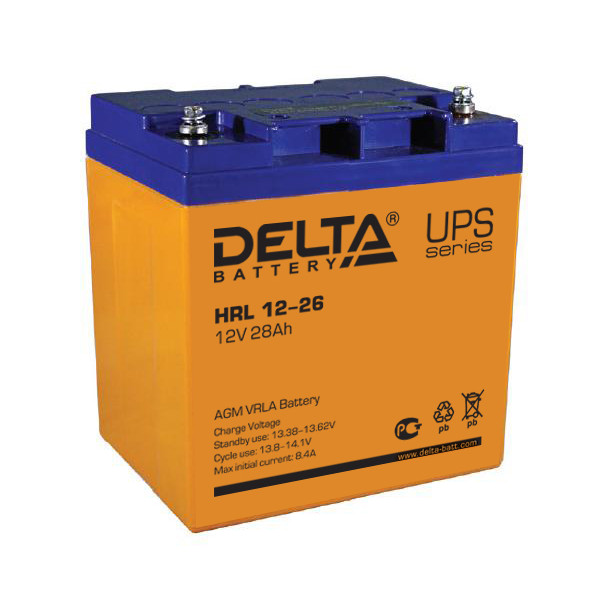 Аккумулятор для ИБП Delta Battery HRL, 125х165х175 (ШхГхВ), необслуживаемый электролитный, цвет: жёлтый, (HRL 12-26)