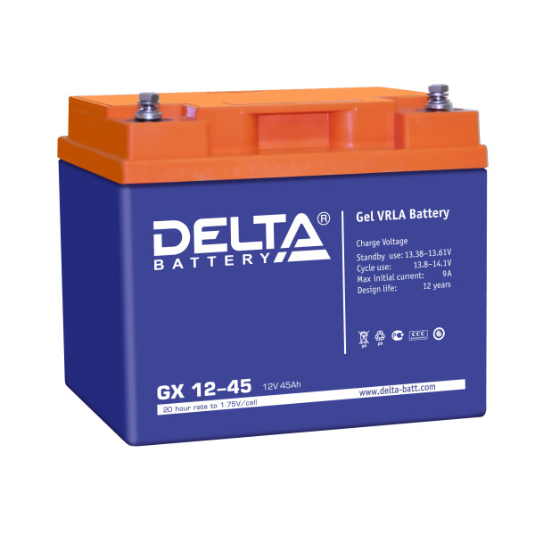Аккумулятор для ИБП Delta Battery GX, 165х197х170 (ШхГхВ), необслуживаемый электролитный, цвет: синий, (GX 12-45)