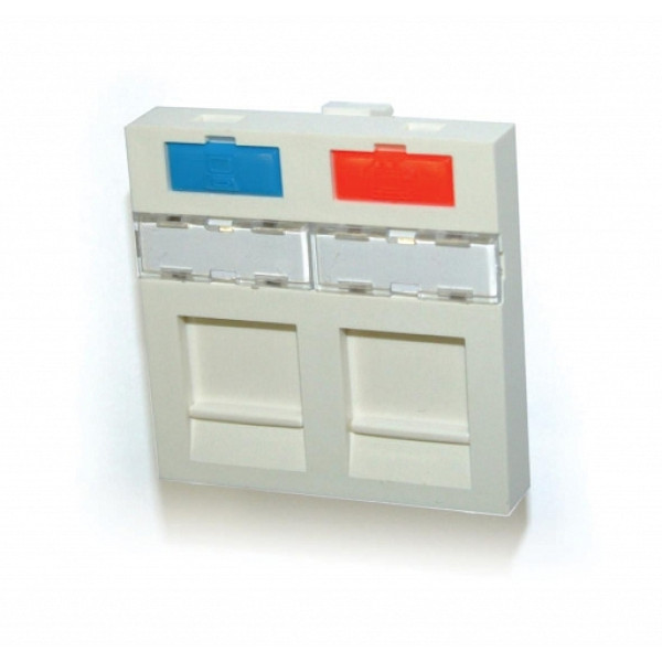 Лицевая панель розеточная AMP, 2х универсальный, 45x45, плоская, шторки, цвет: белый