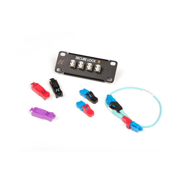 Коммутационный шнур оптический Nexans LANmark-OF Secure Lock, Duplex LC/LC, OM3 50/125, LSZH, 1м, красный хвостовик, цвет: голубой