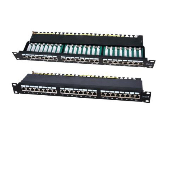 Коммутационная патч-панель Eurolan, 19, 1HU, 24xRJ45, кат. 5е, универсальная, неэкр., порты в 1 ряд, цвет: чёрный