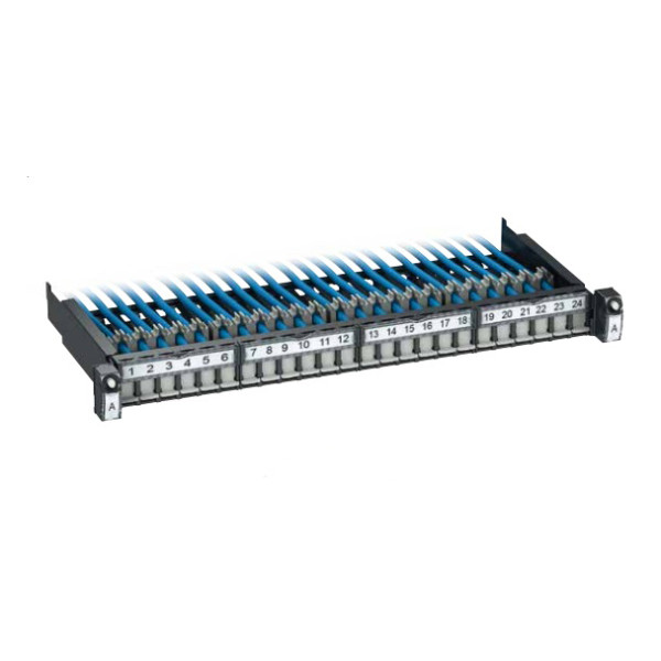 Коммутационная патч-панель наборная Schneider Electric Actassi, 19, 1HU, 24x RJ45, кат. 6, неэкр., выдвижная, для модулей типа Slim, цвет: серый