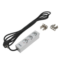 Блок силовых розеток Zpas, горизонтальный, Shuko х 3, вход Schuko, шнур 3 м, 1U, 44х52х44 (ШхГхВ), 16А, 10