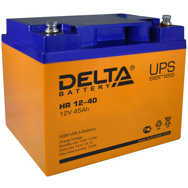 Аккумулятор для ИБП Delta Battery HR, 166х198х170 (ШхГхВ), необслуживаемый электролитный, цвет: жёлтый, (HR 12-40)