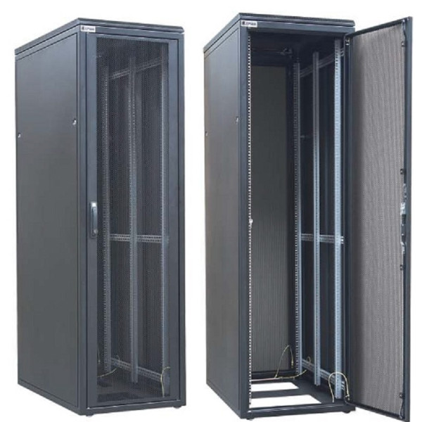 Шкаф серверный напольный Zpas DC, IP20, 42U, 1963х600х1000 (ВхШхГ), дверь: перфорация, задняя дверь: перфорация, разборный, цвет: чёрный, (WZ-DCI-006-5(77)11-01-0000-2-161)