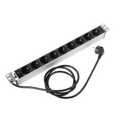 Блок силовых розеток Rem Rem-16, горизонтальный, Shuko х 9, вход Schuko, шнур 1,8 м, 1U, 484х45х45 (ШхГхВ), 16А, индикатор