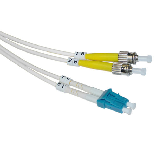 Коммутационный шнур оптический Hyperline, Duplex ST/LC (UPC), G657 9/125, LSZH, 1м, d 2мм, синий хвостовик, цвет: белый