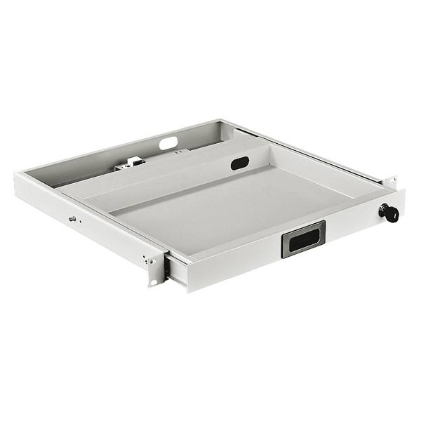 Полка клавиатурная Zpas, неперфорированная, выдвижная, 1U, 262х378х36 (ШхГхВ), нагрузка до 45 кг, для шкафов и стоек, с серой мини-клавиатурой cherry ml4400, цвет: серый