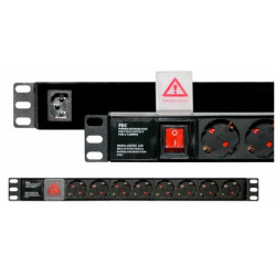 Блок силовых розеток Eurolan, горизонтальный, Shuko х 7, вход IEC 320 C20, 1U, 440х50х44 (ШхГхВ), 16А, кронштейн, чёрный, без шнура